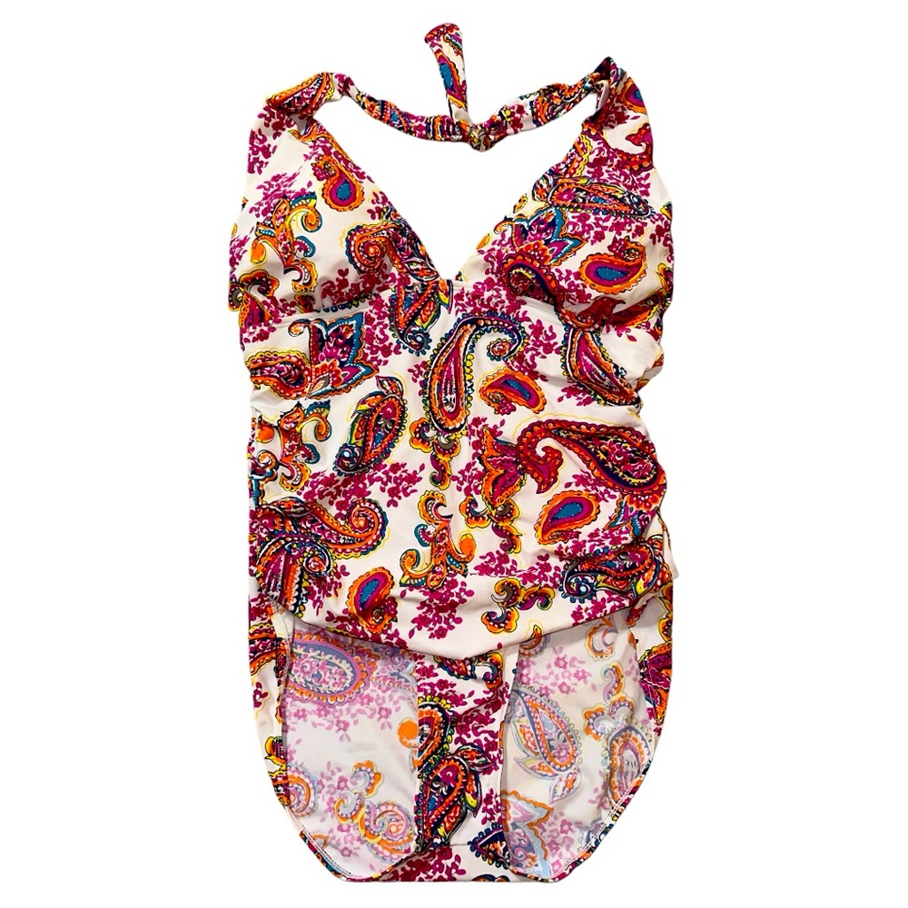 Paisley Halter One-Piece Swimsuit - Pink/Multicolor